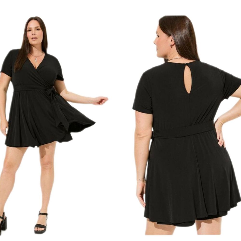 Torrid Studio Knit Surplice Black Short Romper Women Plus 6X Size 30 Faux Wrap